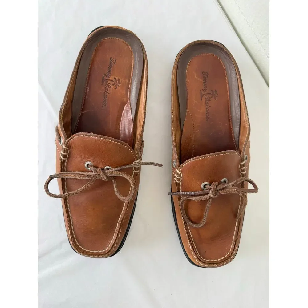 Tommy Bahama Starboard Leather Mule Loafers Brandy Brown Tan Men’s 8